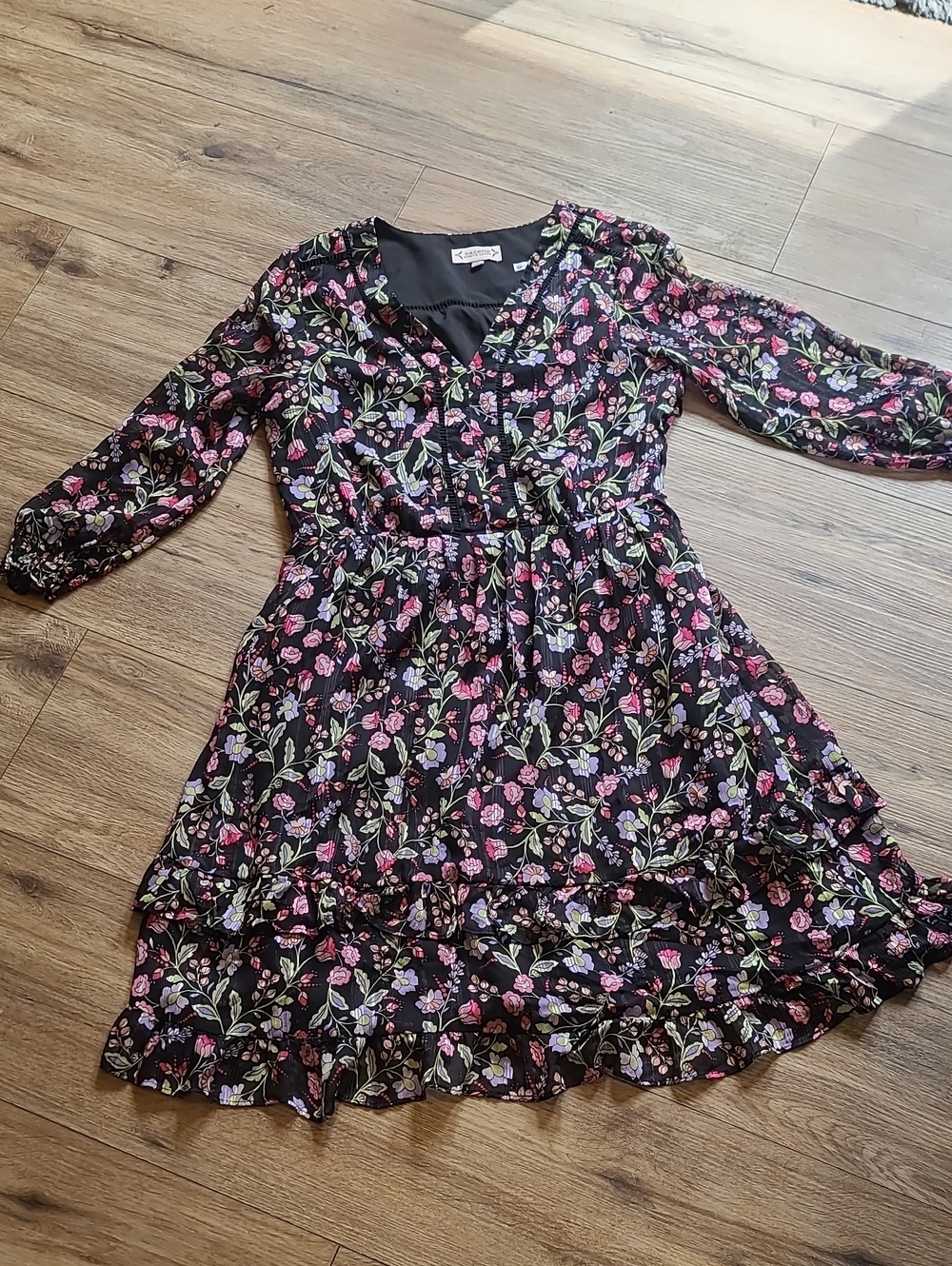 EUC Nanette Lepore Floral Chiffon Ruffle A-Line Dress Size 12